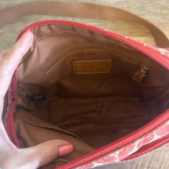 Fossil Signature Canvas Crossbody‎ Coral Bag Boho Classic Geometric Leather Trim - Picture 8 of 16